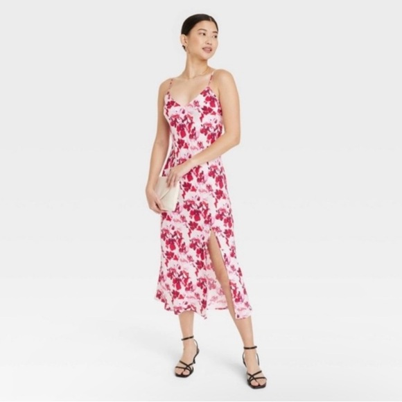 a new day Dresses & Skirts - NWT a new day Red Floral Crepe Midi Slip Dress Women’s Size Large